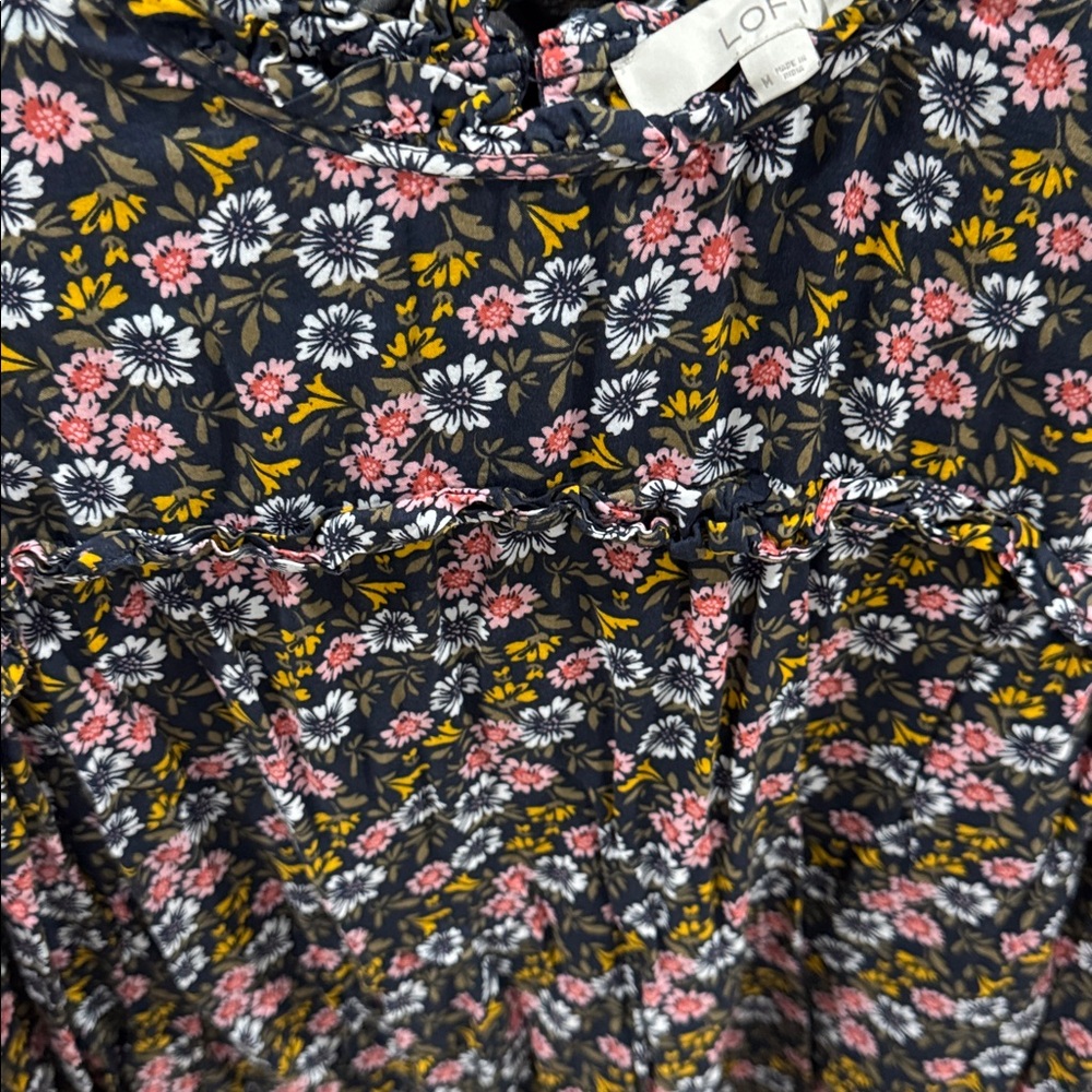 LOFT Dark Floral Top with Pink and Yellow Accents - Picture 3 of 6